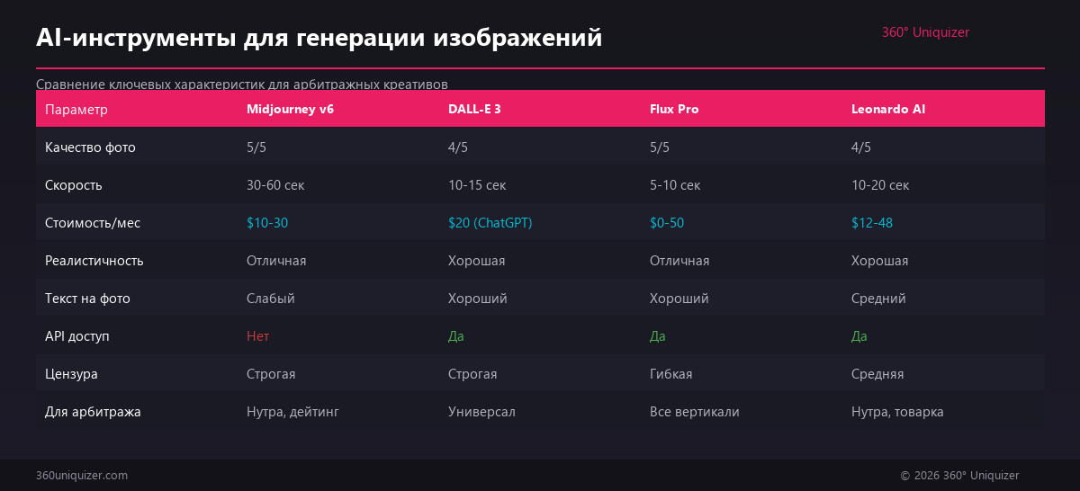 Сравнение AI-инструментов для генерации изображений: Midjourney, DALL-E, Flux, Leonardo AI
