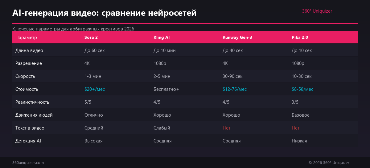 Сравнение нейросетей для генерации видео: Sora 2, Kling AI, Runway Gen-3, Pika 2.0