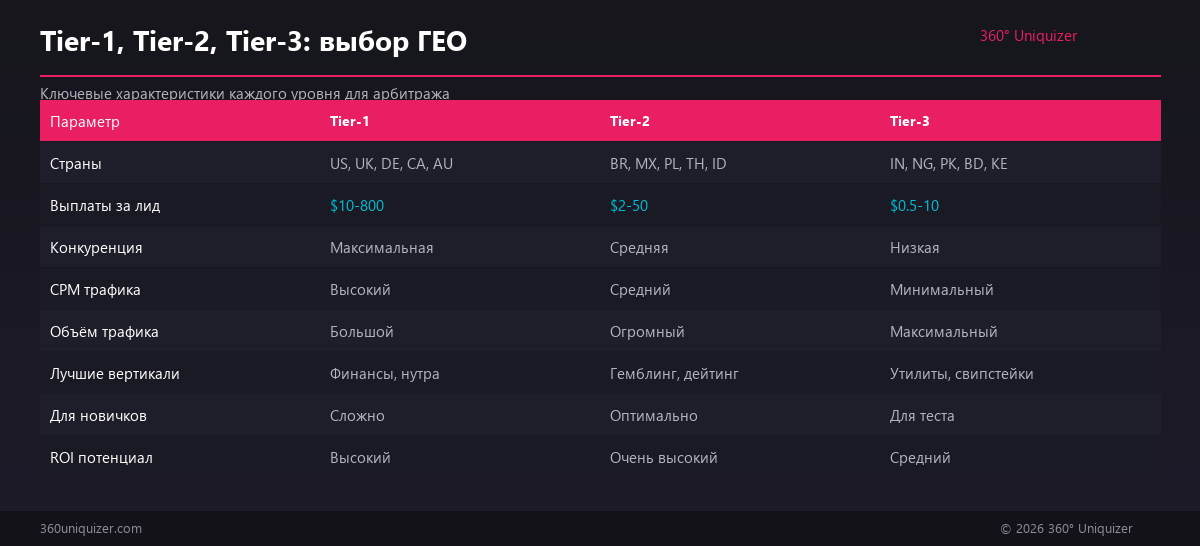 Tier-1, Tier-2, Tier-3: сравнение ГЕО для арбитража трафика