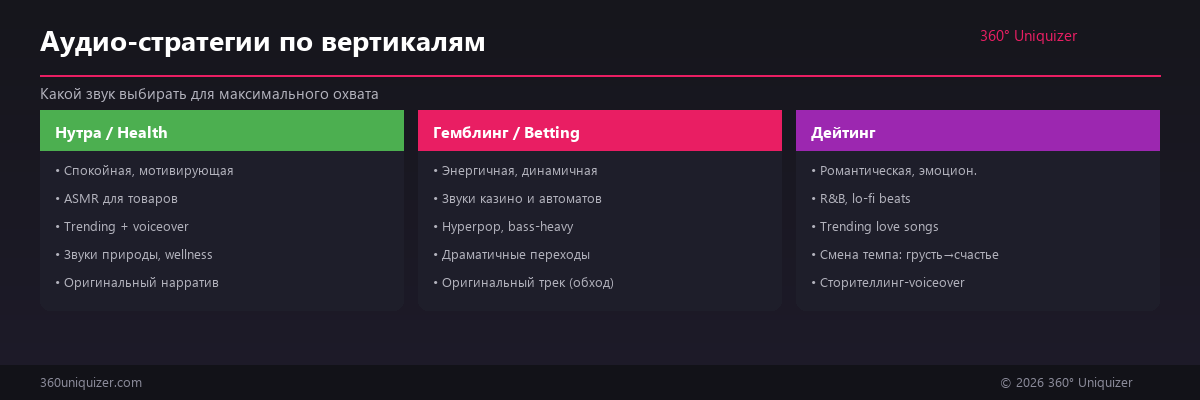 Аудио-стратегии по вертикалям: нутра, гемблинг, дейтинг